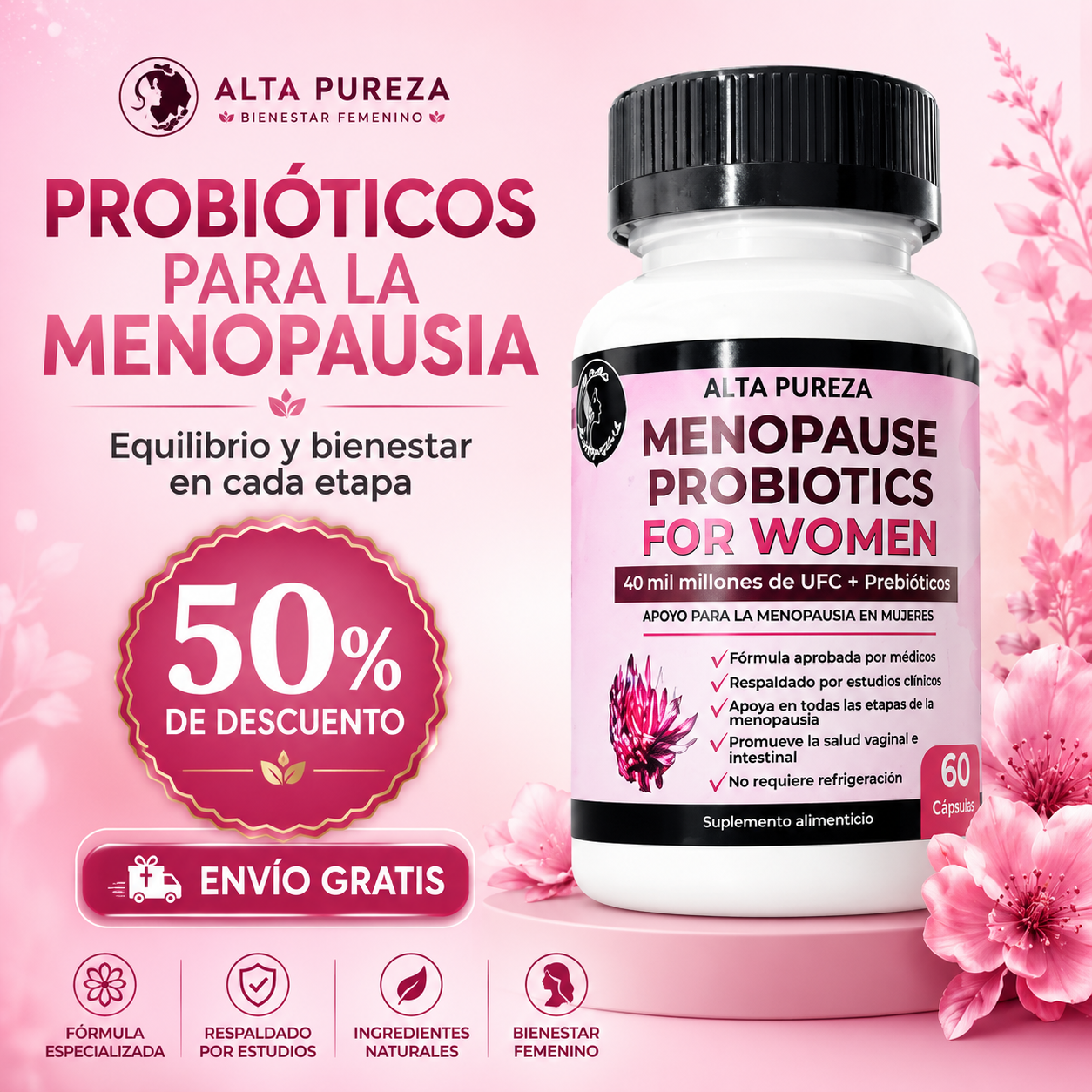 Probióticos para la Menopausia 60 Cápsulas - EL MEJOR ALIADO PARA LA MUJER 😲50% DE DESCUENTO😲