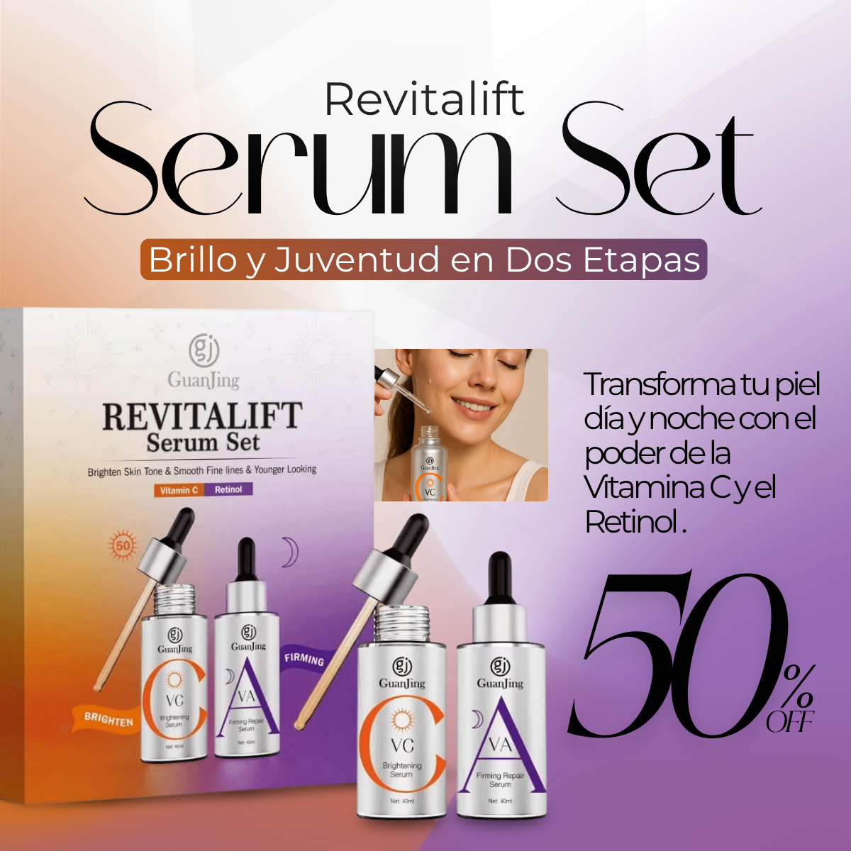 Pack de Serum Facial Antiarrugas con Vitamina A + C y Retinol para todo tipo de Piel - 😱50% DE DESCUENTO😱